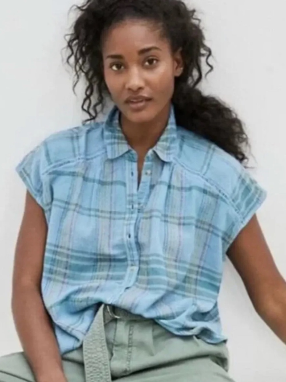 Anthropologie Pilcro Serena Surf plaid blouse